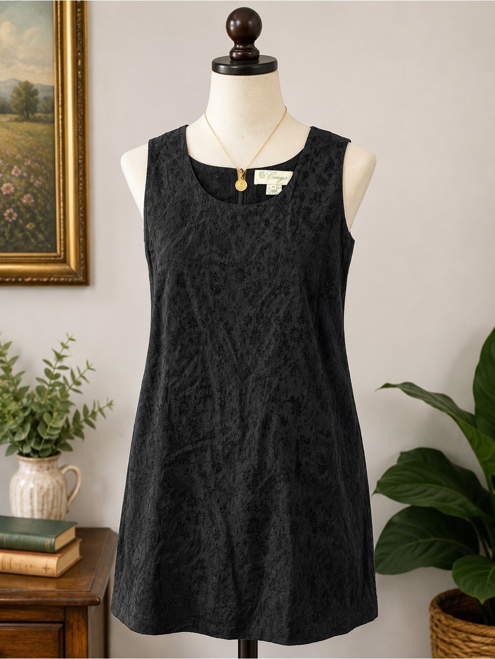 Vintage Carys Paris Black Floral Jacquard Sleeveless Dress Size 40